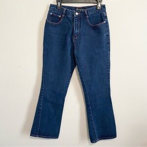 no boundaries 90s y2k Dark Wash Mid Rise Red Stitch Cotton Bootcut Jeans 7/27